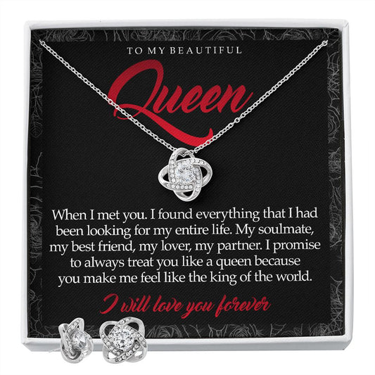 To My Beautiful Queen Love Knot necklace with free earrings