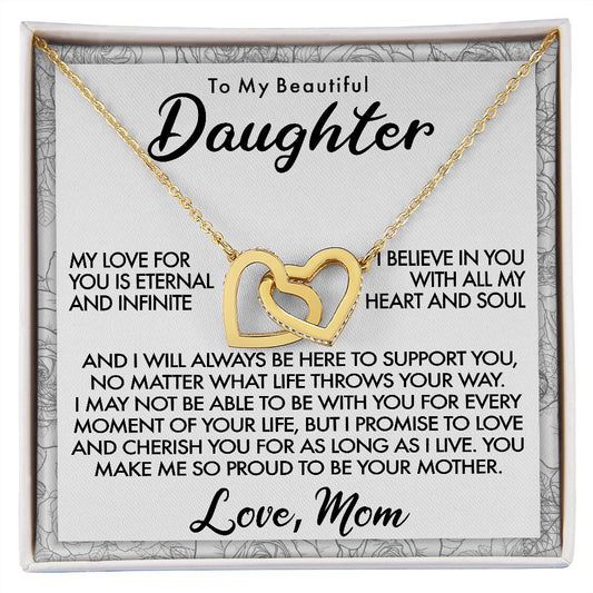 To My Beautiful Daughter Interlocking Hearts Necklace