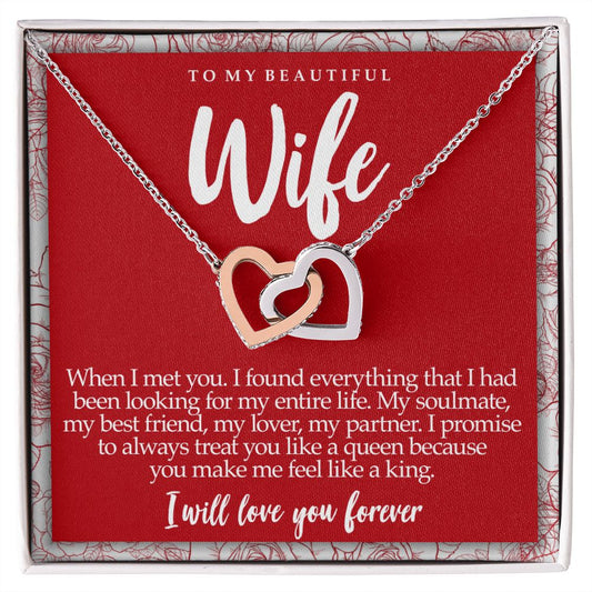 Interlocking Hearts Necklace with Message Card for Wife
