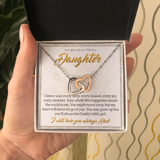 Interlocking hearts necklace To my daughter, You'll always be daddy's little girl