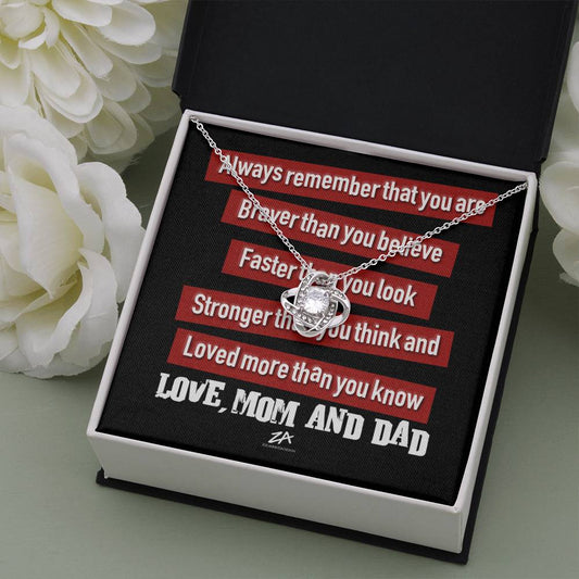 Love Knot Necklace Braver Faster Stronger Love Knot for daughter