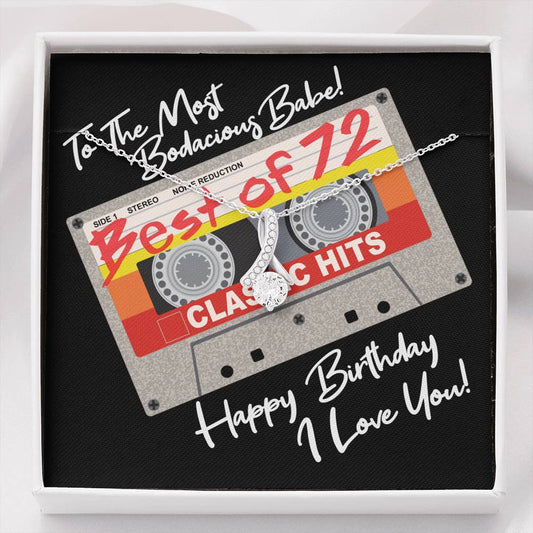 Bodacious 72 Birthday Card and Alluring Beauty Necklace plus Gift Box