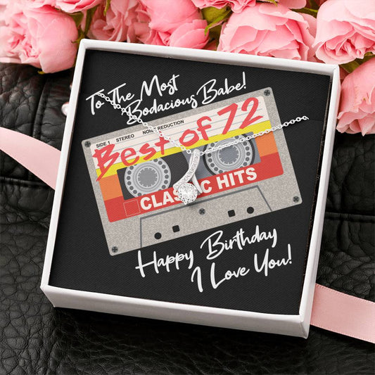 Bodacious 72 Birthday Card and Alluring Beauty Necklace plus Gift Box