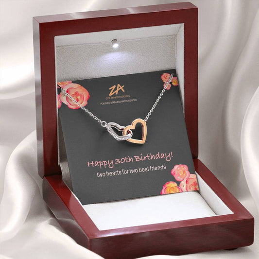 Happy 30th Birthday! Interlocking hearts necklace and message card