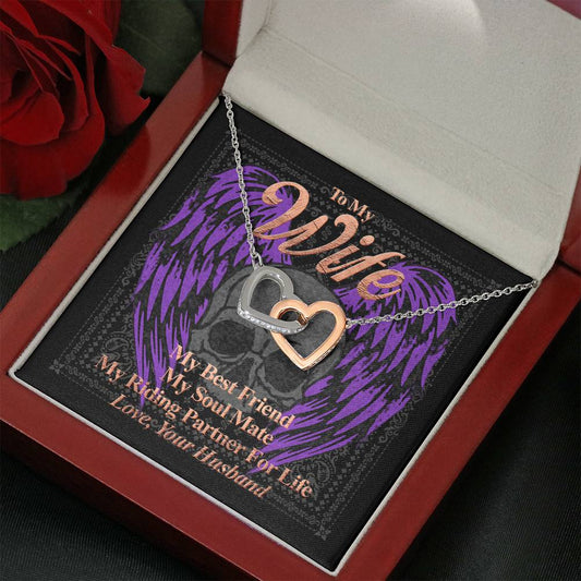 Interlocking Hearts Necklace To My Wife My Best Friend My Riding Partner For Life. Gift for a Wife who rides