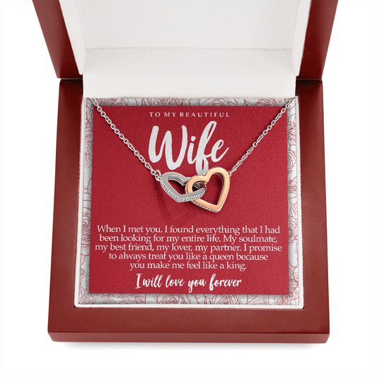 Interlocking Hearts Necklace with Message Card for Wife