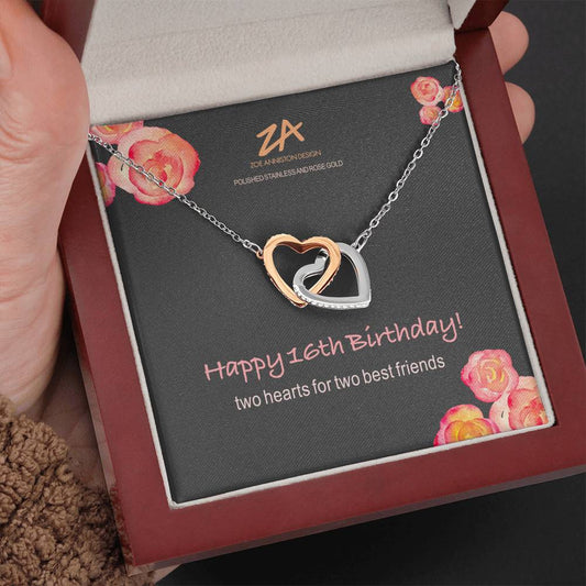 Happy 16th Birthday! Interlocking hearts necklace for daughter or best friend