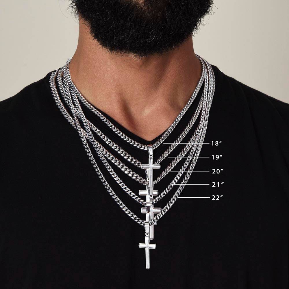 Father's Day Combo Gift, Cuban Chain, Personalized Cross, Message Card and Wooden, Light Up Gift Box