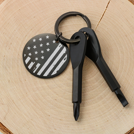 Patriotic Old Glory American Flag Keychain with Screwdrivers