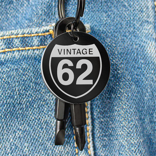Vintage 62 keychain with screwdrivers for car guy, mechanic or motorcycle rider