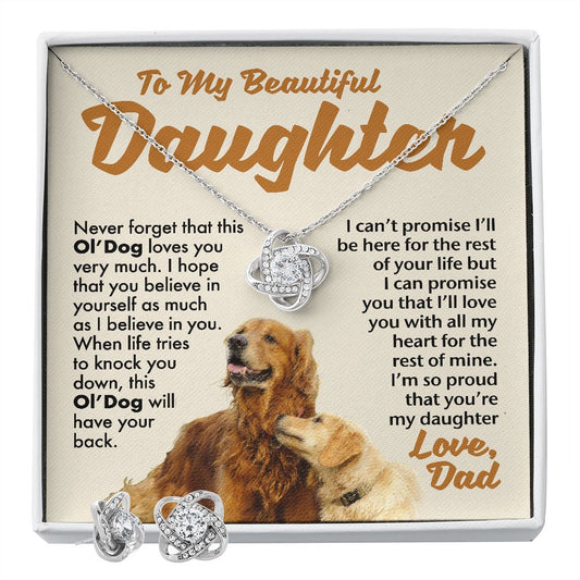 To My Beautiful Daughter From This Ol' Dog necklace with FREE earrings