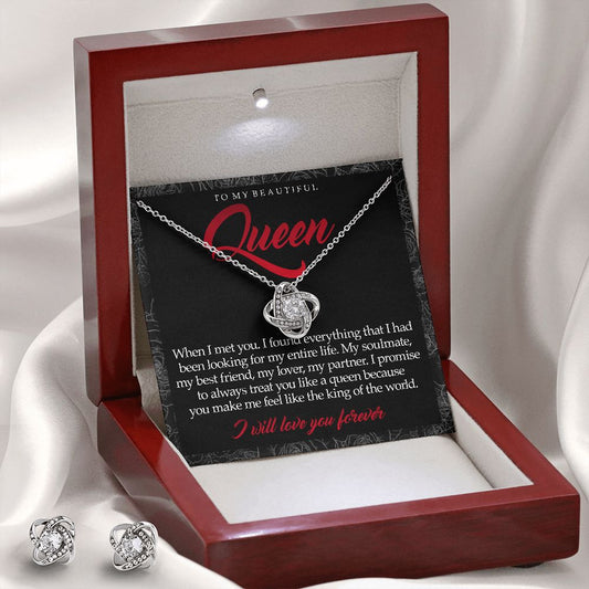 To My Beautiful Queen Love Knot necklace with free earrings