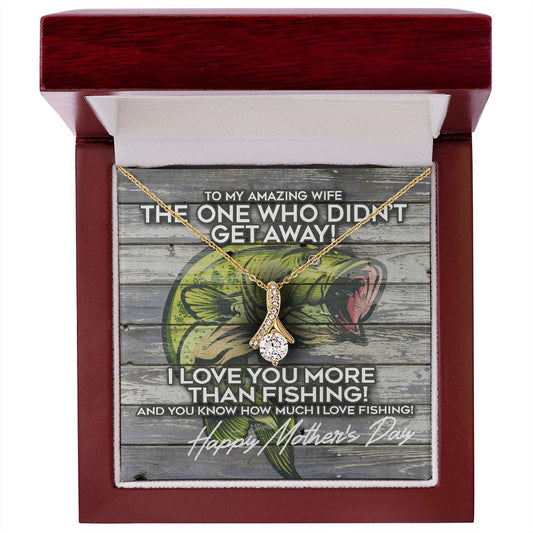 Funny Fishing Mother's Day Card with Cubic Zirconia Necklace and Light Up Gift Box for Fisherman's Wife