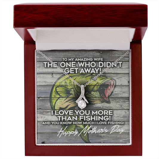 Funny Fishing Mother's Day Card with Cubic Zirconia Necklace and Light Up Gift Box for Fisherman's Wife