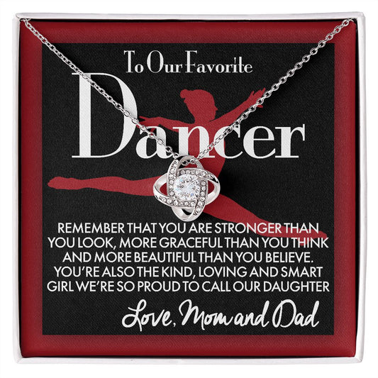 Gift for ballet dancing daughter - To Our Favorite Dancer Love Knot Necklace