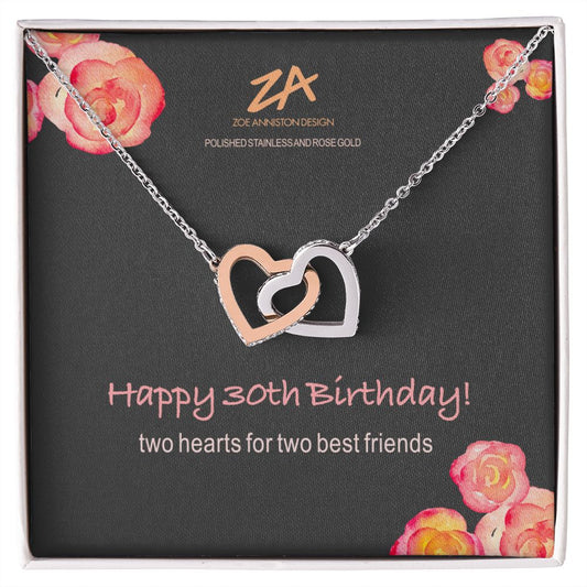 Happy 30th Birthday! Interlocking hearts necklace and message card