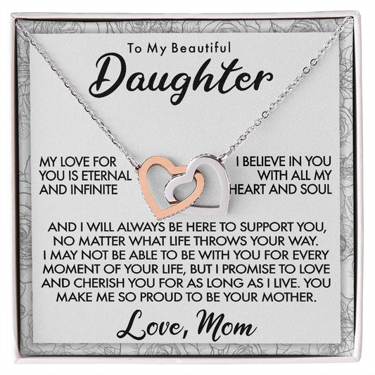 To My Beautiful Daughter Interlocking Hearts Necklace