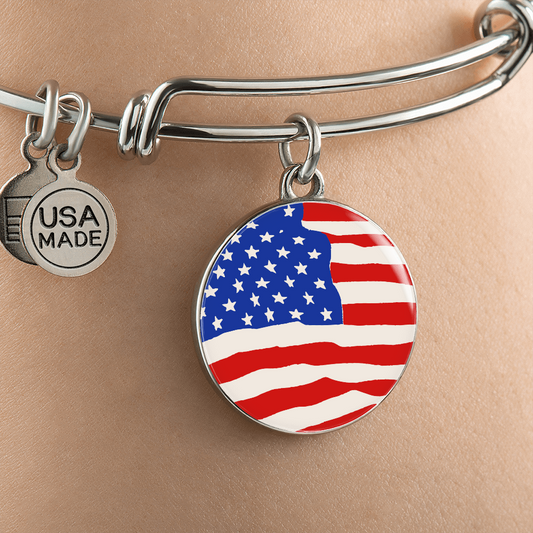 Patriotic American Flag Bangle Charm Bracelet