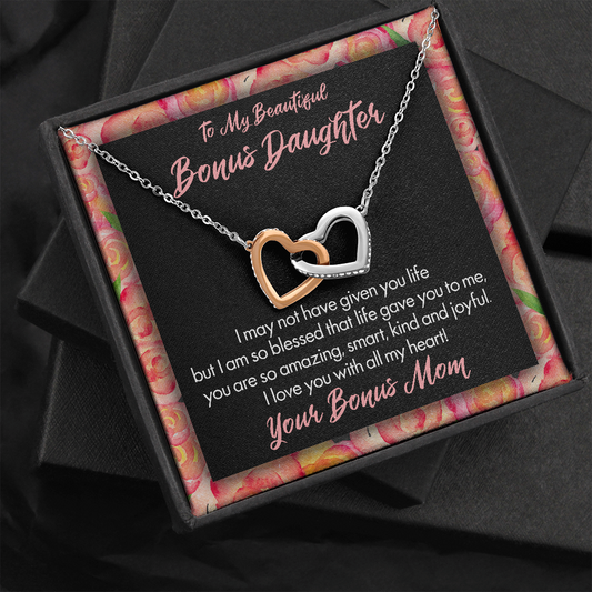 Interlocking hearts necklace To My Beautiful Bonus Daughter