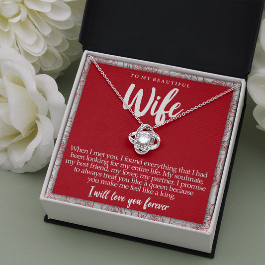 Love Knot Necklace with Message Card for Wife