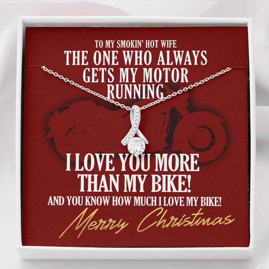 I Love You More Than My Bike! Funny Biker Christmas Card With Alluring Beauty Necklace And Gift Box