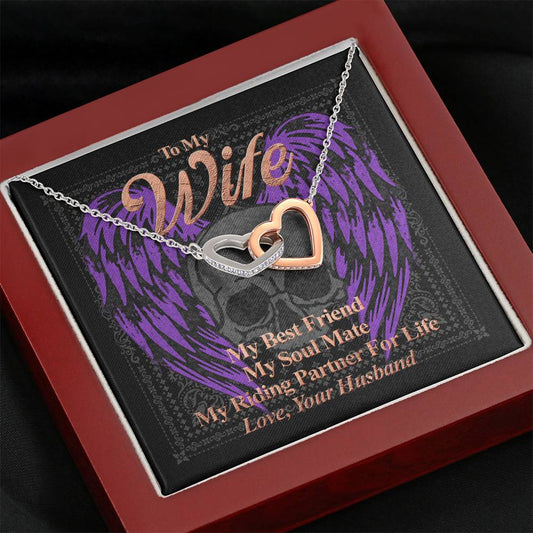 Interlocking Hearts Necklace To My Wife My Best Friend My Riding Partner For Life. Gift for a Wife who rides